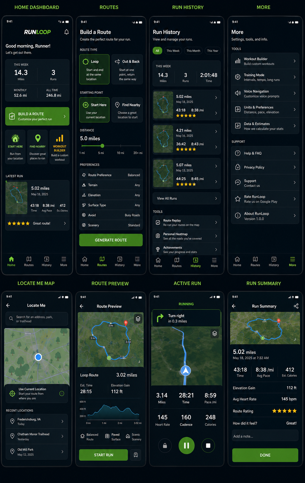 RunLoop Android application screens